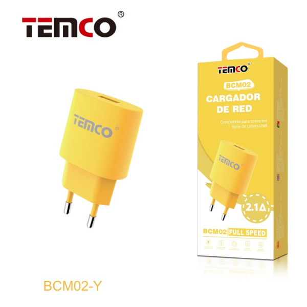 Cargador Red USB 5V 2.1A Amarillo