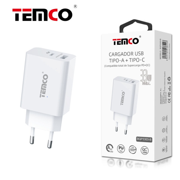Cargador de Red USB Tipo A+Tipo C Blanco