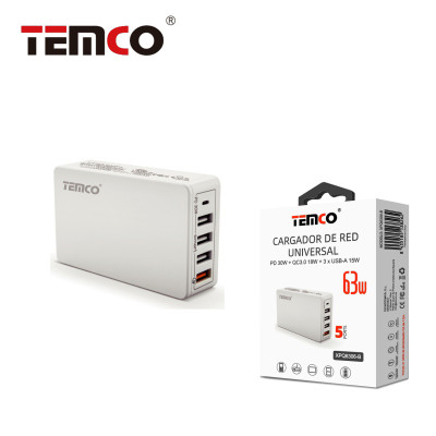 Cargador Universal 5 en 1 PD30W QC3.0 18W 3xUSB-A 15W Blanco