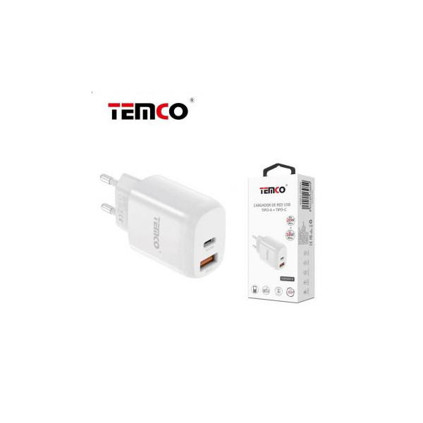 Cargador de Red USB Tipo A+Tipo C Blanco