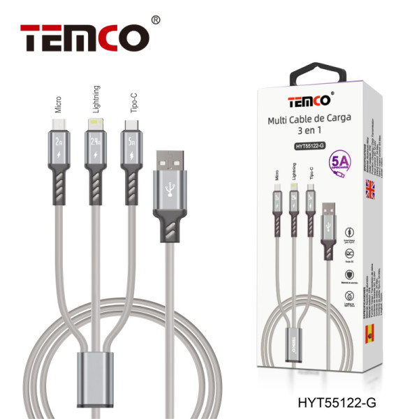Cable 3 en 1 Lightning USB Tipo C Super Charge