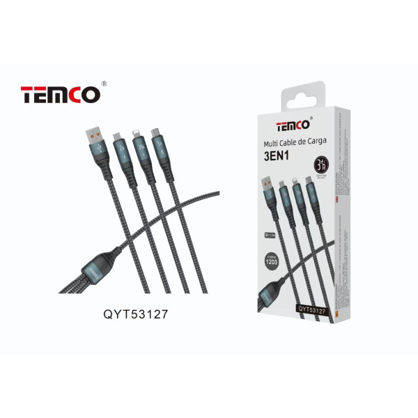 Multi Cable USB de Carga 3 en 1 de Nailon 3A