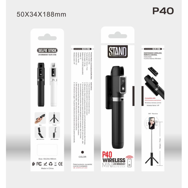 Palo de Selfie Inalambrico con Mando de 10 mts de Distancia Rotacion 360º (18.5-71cm)