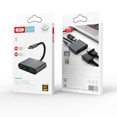 HUB001 Carga 4 en 1 Tipo C a HDMI/VGA/USB 3.0 /PD