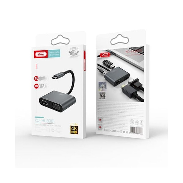 HUB001 Carga 4 en 1 Tipo C a HDMI/VGA/USB 3.0 /PD