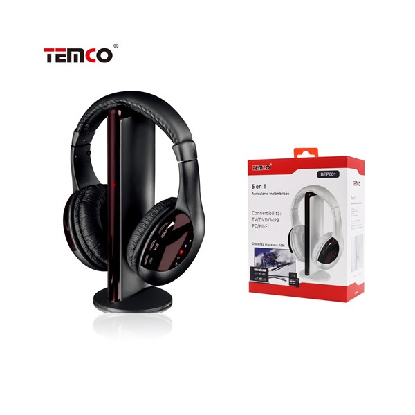 Cascos Inalambrico con Microfono 5 en 1 Negro