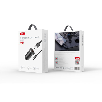 Cargador De Coche Dos Entra Usb / Type c Con Cable Usb A Micro XO-CC56 En Blanco