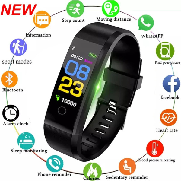 Reloj deportivo 115 Plus unisex, resistente al agua, con monitor de ritmo cardíaco, presión sanguínea y actividad física