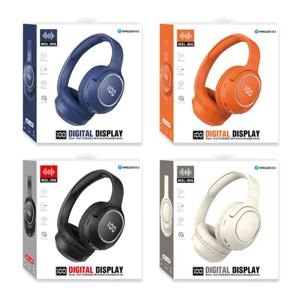 Casco Auriculares Inalámbricos Estéreo MSL 906 con Sonido HiFi, Pantalla Digital, Indicador de Batería LED y Diseño Moderno