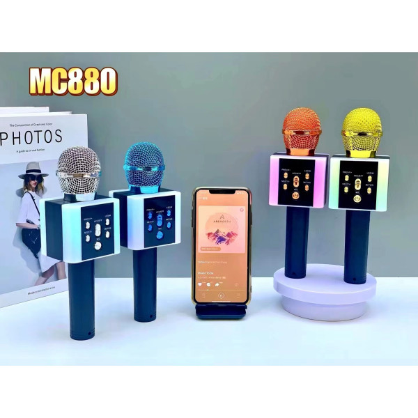 Micrófono Speaker Karaoke MC880 con Luces RGB, Sonido Potente y Función Bluetooth