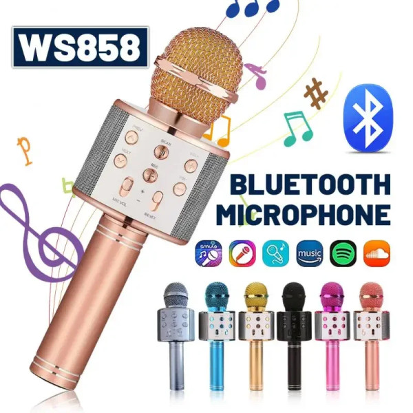 Micrófono Inalámbrico Bluetooth WS858, Condensador para Karaoke, Altavoz, Reproductor y Grabación de Música
