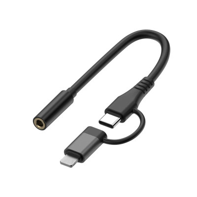 Cable Adaptador USB-C y Lightning a Jack 3.5mm, Adaptador AUX para Auriculares, Ordenador y Tablet