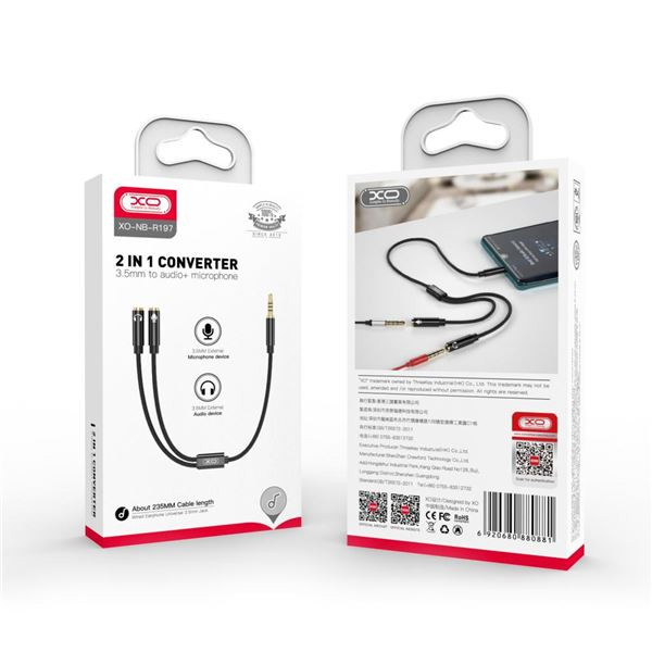 NB-R197 Cable Adaptador 2 en 1 3.5mm a Audio+Microfono