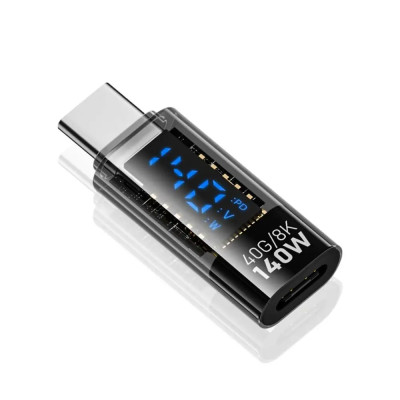 Adaptador USB-C PD 140W con Medidor de Potencia, Pantalla LED, 8K 60Hz, Chip Inteligente de 40Gbps para iOS y Portátil