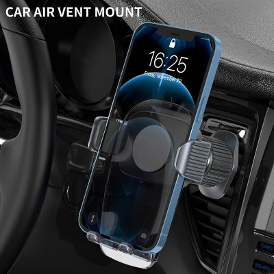 Funda Protectora para Teléfono con Clip de Salida de Aire, Base de Silicona y Rotación de 360°, Negro Transparente