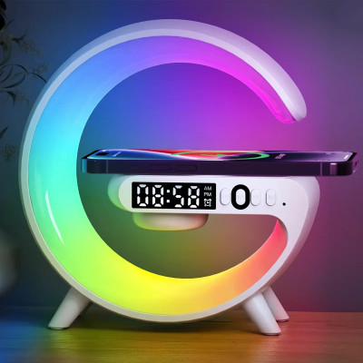 Cargador Inalámbrico Rápido C63 con Altavoz, Luz Nocturna RGB y Estación de Carga para iPhone, Samsung, Xiaomi y Huawei