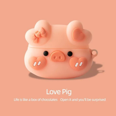 Funda 3D para AirPods 1, 2 y Pro 2, Diseño de PIG Rosa , Protección Completa