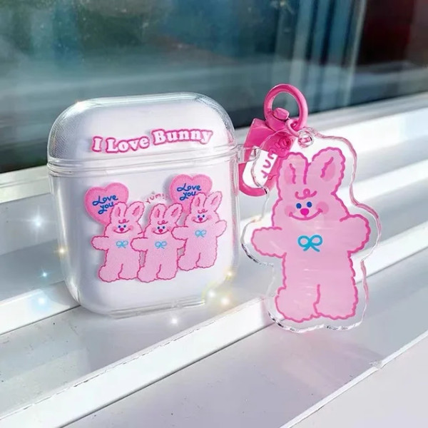 Funda 3D para AirPods 1, 2 y Pro 2, Diseño de Osito Rosa , Protección Completa