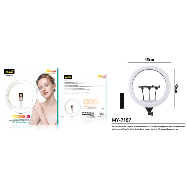 Aro de luz normal de 18 pulgadas modelo MY-7187 ideal para iluminación uniforme y profesional