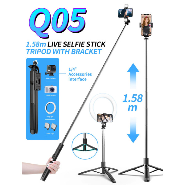Palo selfie Q05 diseño compacto y ligero con conexión Bluetooth
