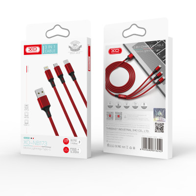 Cable USB NB173 3 en 1 2.4A 1.2m color rojo