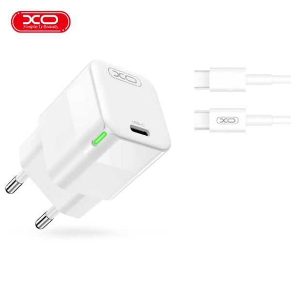 Cargador rápido CE06 (EU) PD 30W GaN con pantalla de lámpara y cable tipo C (NB-Q190A) (materiales certificados CE)
