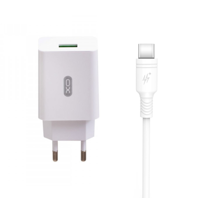Cargador de viaje L36 EU QC3.0 de un solo puerto con cable tipo C (NB103)