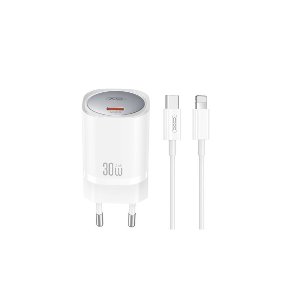 Cargador rápido CE20 (EU) 30W GaN con 1 USB-C y cable Lightning (NB-Q189A)
