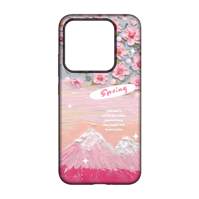 Funda Dibujos de Plastico Doble en Montaña y Rosa para iPhone 16 Pro Max