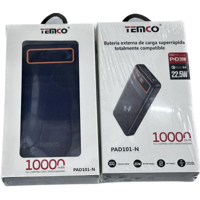 Bateria Externa 10000 mAh QC22.5W+PD20W Negro PAD101