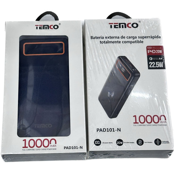 Bateria Externa 10000 mAh QC22.5W+PD20W Negro PAD101