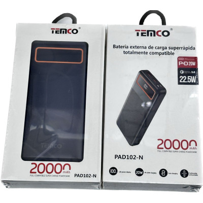 Bateria Externa 20000 mAh QC22.5W+PD20W Negro PAD102