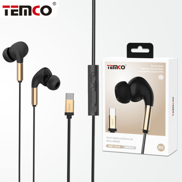 Auriculares Type-C Intrauriculares con Microfono en Dorado EST13-D