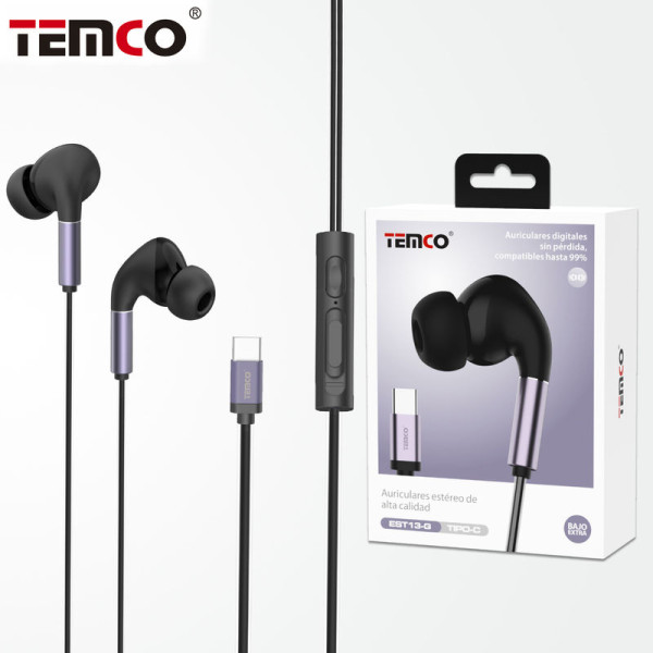 Auriculares Type-C Intrauriculares con Microfono en Gris EST13-G
