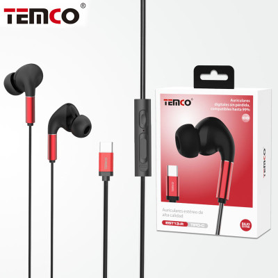 Auriculares Type-C Intrauriculares con Microfono en Rojo EST13-R