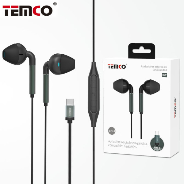 Auriculares Type-C Digitales con Microfono en Verde EST14-V