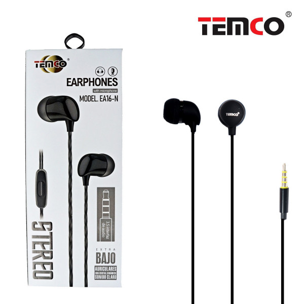 Auriculares Jack 3.5mm con Microfono en Negro EA16-N