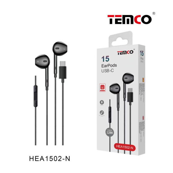 Auriculares Type-C Digitales con Microfono en Negro HEA1502-N
