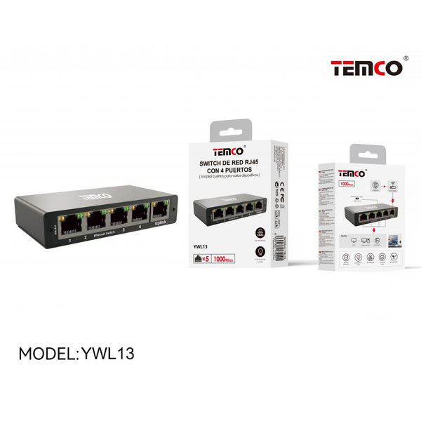 Switch de Red RJ45 con 4 Puertos YWL13