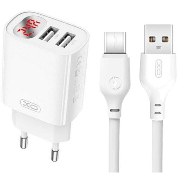 L95 (EU) Cargador Dual USB 2.4A con Pantalla Digital y Cable Tipo C