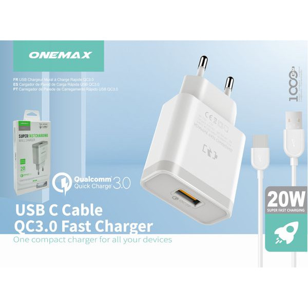 Cargador Rapido QC3.0 Con Cable USB a Type-C
