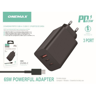 Cargador Rapidco 65W 2 Port USB-C + QC3.0 FSC128
