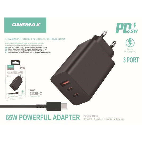 Cargador Rapidco 65W 2 Port USB-C + QC3.0 FSC128