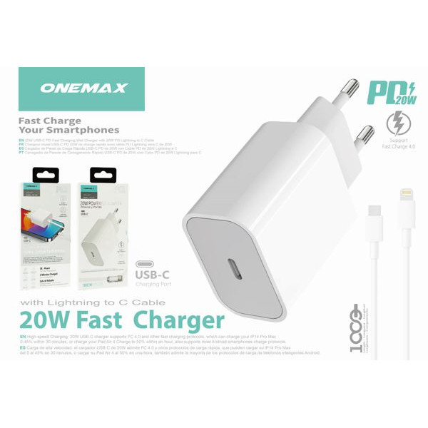 Cargador Carga Rapida con Cable USB C a Lithning PD 20W FSC105
