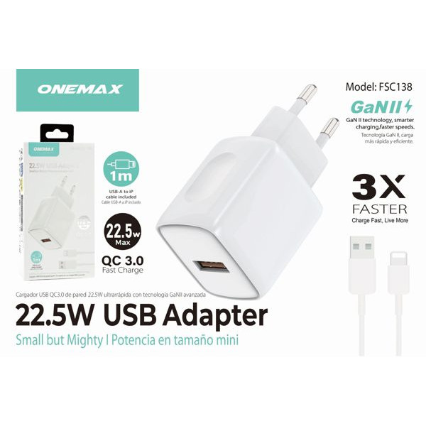 Cargador Rapido USB 22.5W con Cable USB a Lithning FSC138