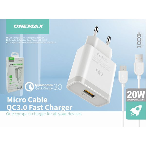 Cargador Rapido QC3.0 Con Cable USB a Micro V8