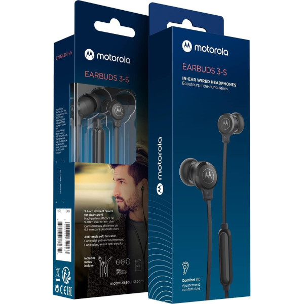 Auricular Jack 3.5MM Motorola Earbuds 3-S Auriculares in-Ear con micrófono, Cable antienredos, Graves Profundos
