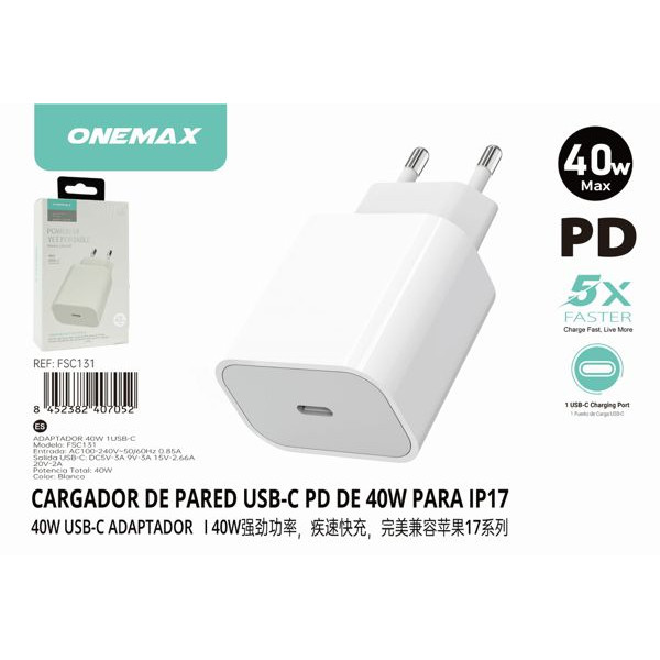 Adaptador Cargador UBS-C Para iPhone 17 en 40W FSC131
