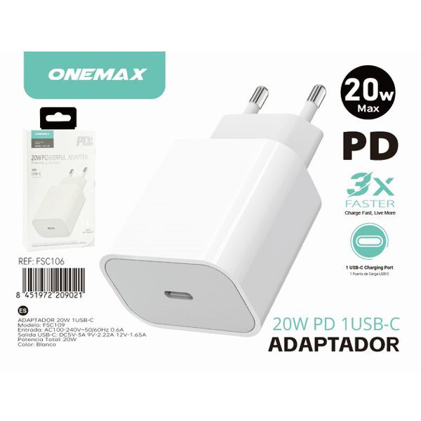 Adaptador Cargador PD Type-C 20W FSC106