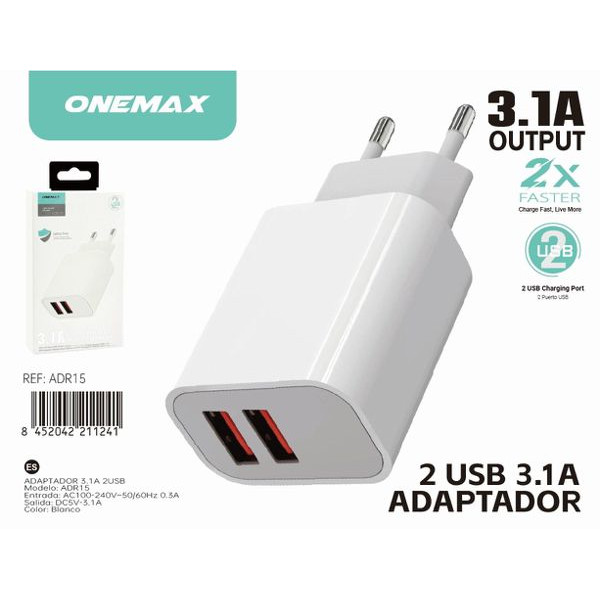 Adaptador Cargador Rapido 2 Usb 3.1A ADR15